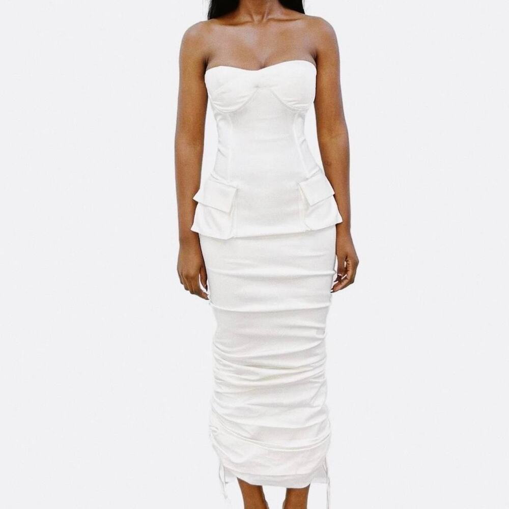 Hanifa White Strapless Cargo Pocket Maxi Dress